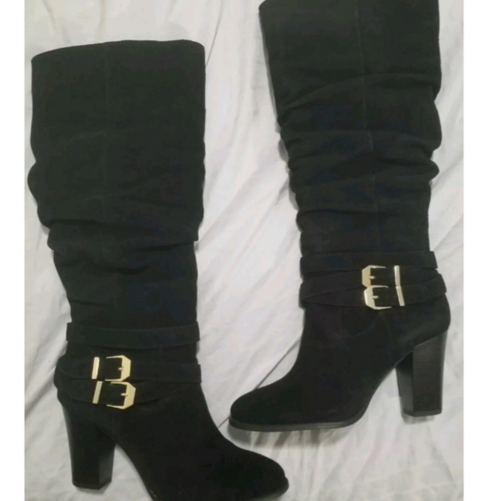 INC International Concepts  Jordana Black Wide Calf Block Heel Boots 9.5M
